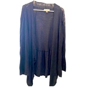 Knox Rose black long sleeve waterfall sweater Crochet size large